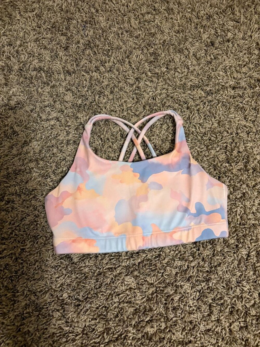 Athleta Girl Upbeat Sports Bra Large 12 Rainbow Camo Print Removable Pads Pastel